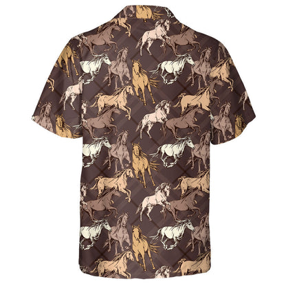 The Running Beautiful Horses On A Brown Checkered Hawaiian Shirt, Hawaiian Shirt Gift, Christmas Gift
