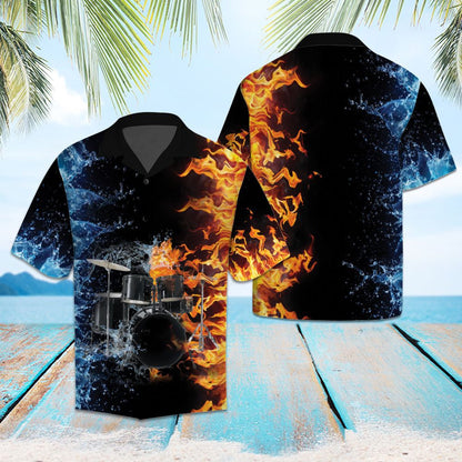 Drumaí Iontach Le Uisce Agus Tine Léine Haváí le Téama Stíl Rock, Bronntanas Léine Haváíais, Bronntanas Nollag