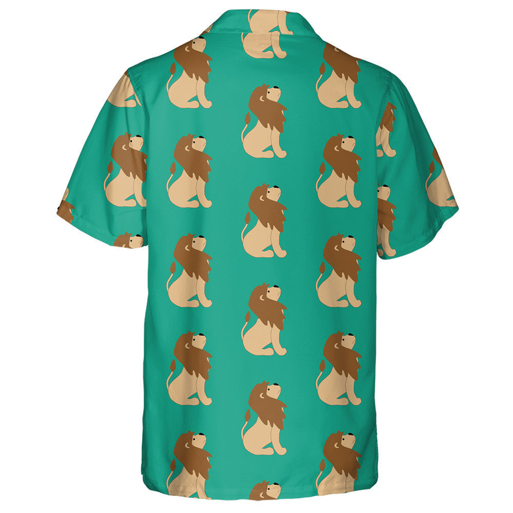 Lion Sitting On Green Background Hawaiian Shirt, Hawaiian For Gift