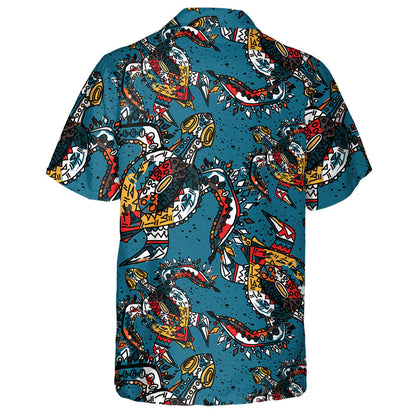 Colorful Abstract Hand Drawn Tribal Turtles Hawaiian Shirt, Hawaiian Shirt Gift, Christmas Gift
