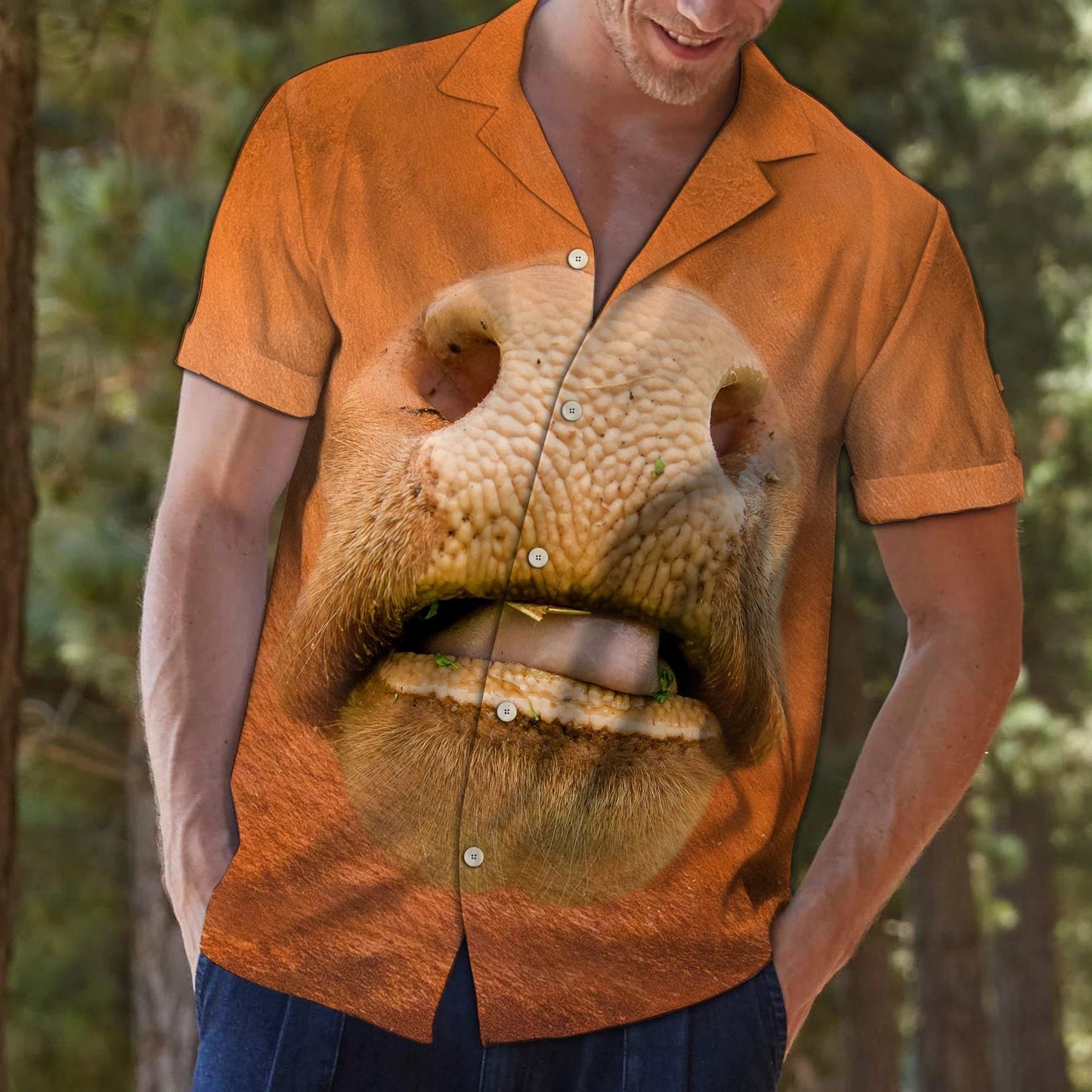 Funny Cow Nose And Mouth Orange Pattern Hawaiian Shirt, Hawaiian Shirt Gift, Christmas Gift