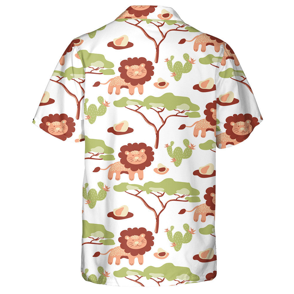 Cactus Trees And Lion On White Background Hawaiian Shirt, Hawaiian Shirt Gift, Christmas Gift