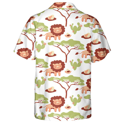 Cactus Trees And Lion On White Background Hawaiian Shirt, Hawaiian Shirt Gift, Christmas Gift