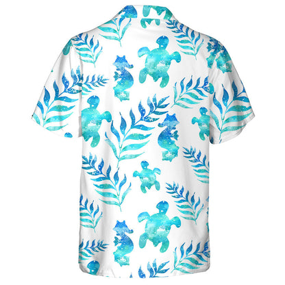 Galaxy Marine Tropical Leaves And Seahorse Hawaiian Shirt,Hawaiian Shirt Gift, Christmas Gift
