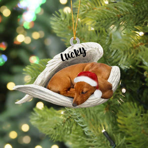 Personalized Black Dachshund Sleeping Angel Christmas Flat Acrylic Dog Ornament Memorial Dog Gift, Christmas Gift