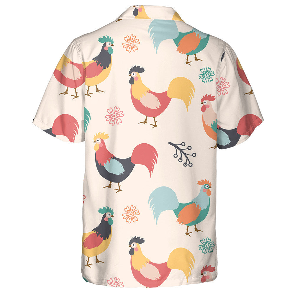 Beautiful Chicken Roosters Branches And Flowers Hawaiian Shirt, Hawaiian For Gift
