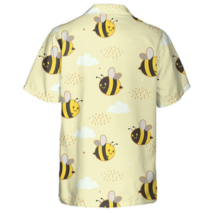 Cute Bee With Cloud And Dot On The Yellow Background Hawaiian Shirt, Hawaiian Shirt Gift, Christmas Gift