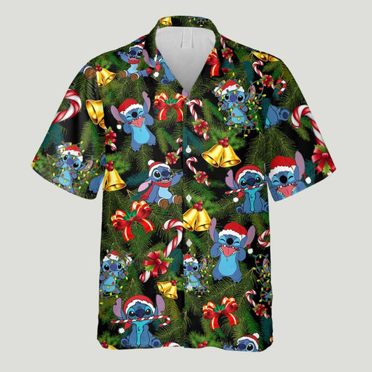 Ciallaíonn Stitch Greannmhar Ohana Teaghlaigh Nollaig Shona Léine Haváís, Bronntanas Léine Haváís, Bronntanas Nollag