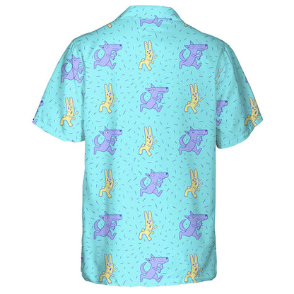 Cartoon Purple Wolf Running After Hares Hawaiian Shirt, Hawaiian Shirt Gift, Christmas Gift