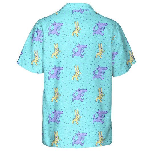 Cartoon Purple Wolf Running After Hares Hawaiian Shirt, Hawaiian Shirt Gift, Christmas Gift
