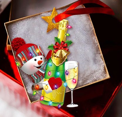 Champagne Snowman Christmas Shape Ornament, Happy Christmas Ornament, Christmas Gift, Christmas Decoration
