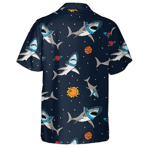 Pattern Of Cute Astronaut Shark And Space Background Elements Hawaiian Shirt, Hawaiian Shirt Gift, Christmas Gift