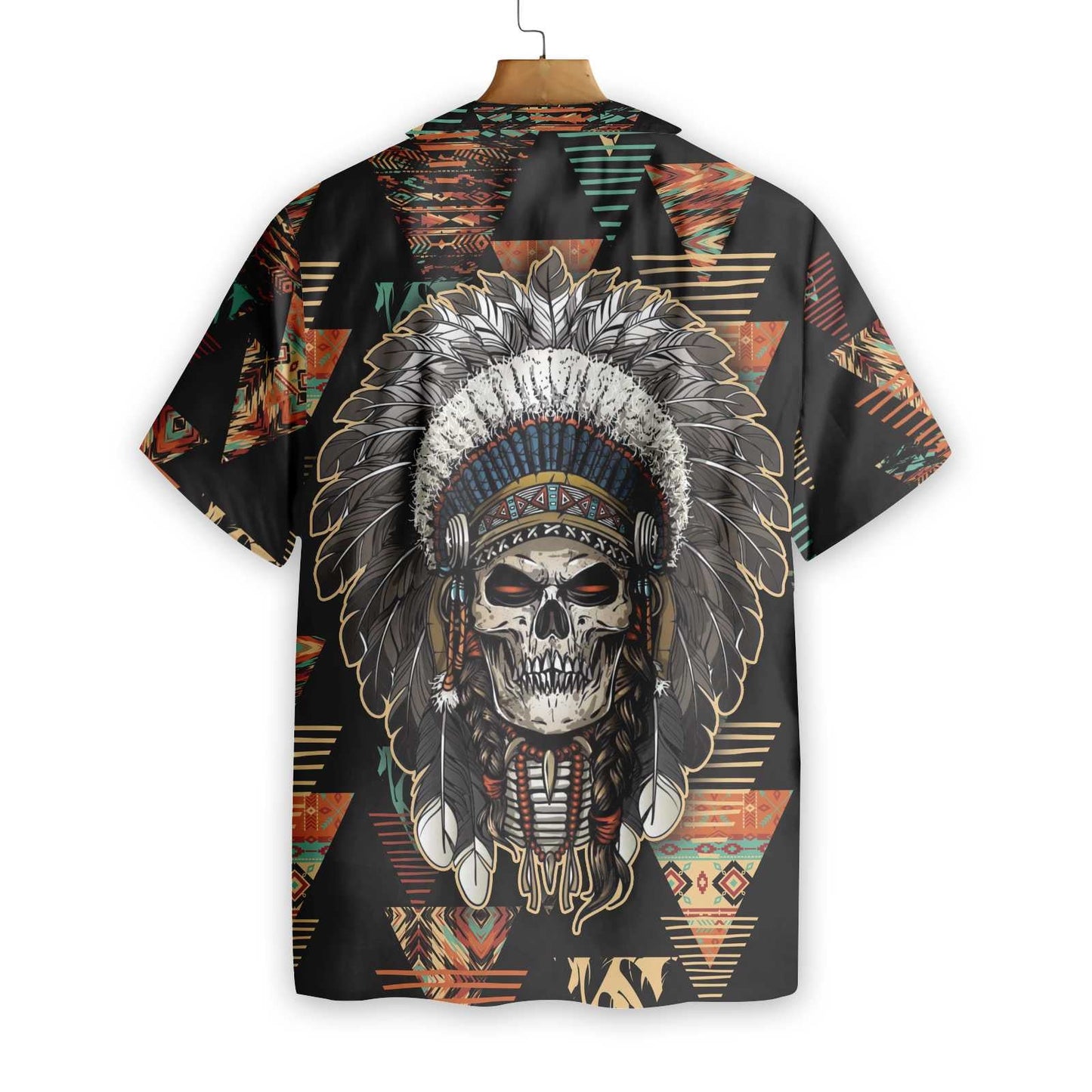 Indian Skull With Tribal Ethnic Design Hawaiian Shirt, Hawaiian For Gift