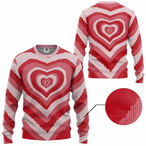 3D Red Heart Wave Custom Sweater