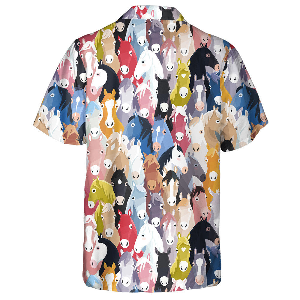 Colourful Cartoon With Cute Horses Background Hawaiian Shirt,Hawaiian Shirt Gift, Christmas Gift