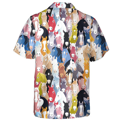 Colourful Cartoon With Cute Horses Background Hawaiian Shirt,Hawaiian Shirt Gift, Christmas Gift