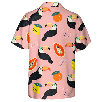 Cute Bird Parrot With Papaya And Lemon Hawaiian Shirt, Hawaiian Shirt Gift, Christmas Gift