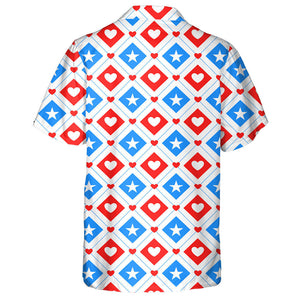 Star And Heart In Rhombus For Independence Day Of America Hawaiian Shirt, Hawaiian Shirt Gift, Christmas Gift