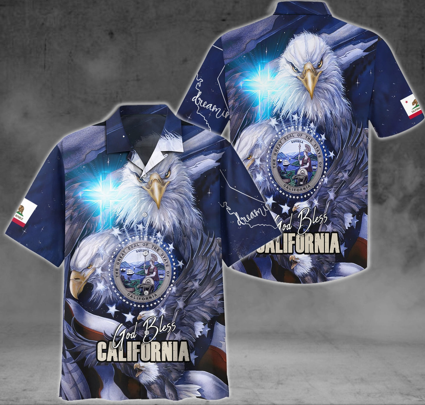 Cool Eagles God Bless California Theme Hawaiian Shirt,Hawaiian Shirt Gift, Christmas Gift