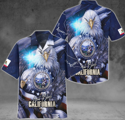 Cool Eagles God Bless California Theme Hawaiian Shirt,Hawaiian Shirt Gift, Christmas Gift