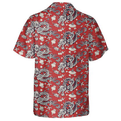 Chinese Dragons Red Lantern And Lotus Flowers Hawaiian Shirt, Hawaiian Shirt Gift, Christmas Gift