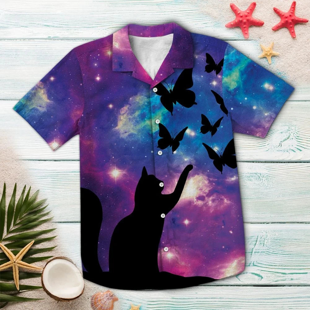 Léine Haváís Cat Réaltra Corcra Mórthaibhseach Ag Imirt Le Féileacáin, Bronntanas Léine Haváíais, Bronntanas Nollag