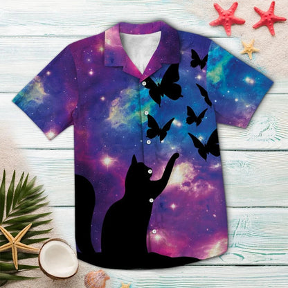 Léine Haváís Cat Réaltra Corcra Mórthaibhseach Ag Imirt Le Féileacáin, Bronntanas Léine Haváíais, Bronntanas Nollag