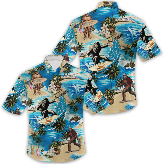 Crazy Bigfoot Blue Nice Ornamental Hawaiian Shirt,Hawaiian Shirt Gift, Christmas Gift