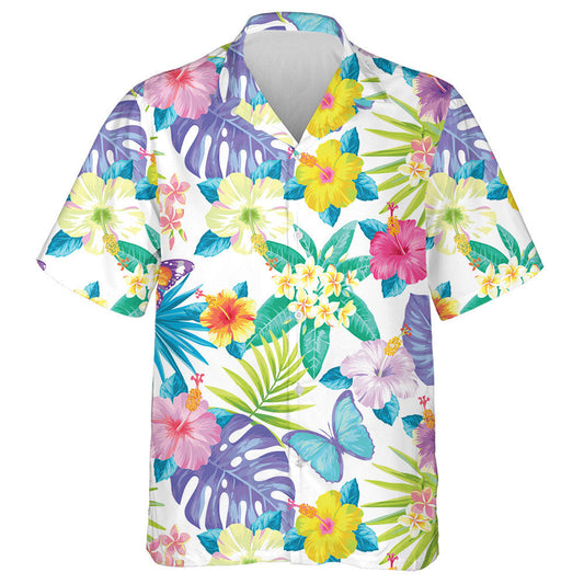 Theme Exotic Flowers Palm Leaves And Butterflies Hawaiian Shirt, Hawaiian Shirt Gift, Christmas Gift