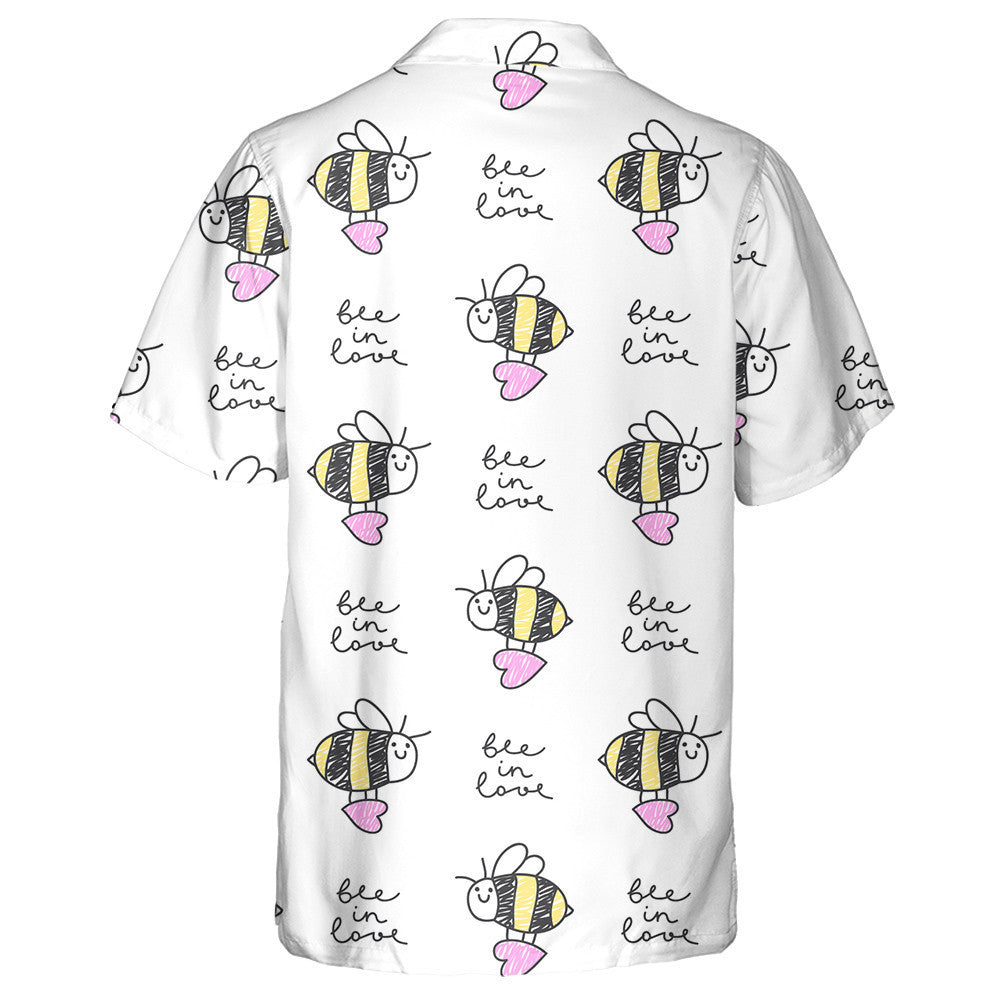 Bee In Love Hearts And Lettering Hawaiian Shirt, Hawaiian For Gift