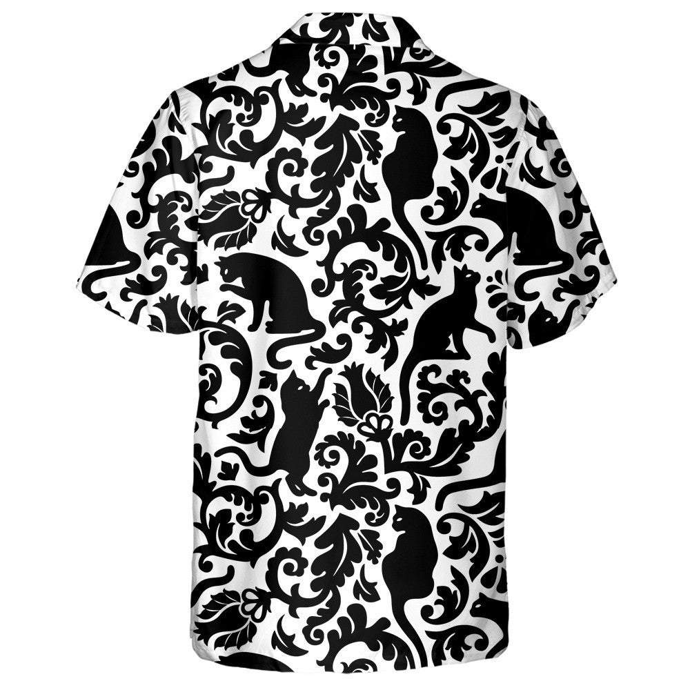 Black And White Cat With Damask Hawaiian Shirt, Hawaiian For Gift