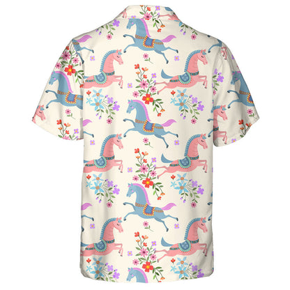 Beautiful Horse And Colourful Flowers Background Hawaiian Shirt, Hawaiian For Gift