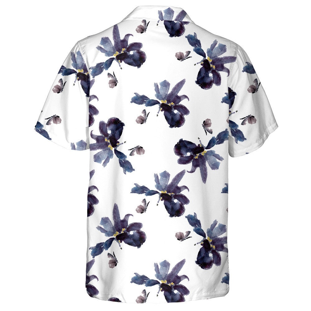 Hand Drawn Iris Flowers And Butterfly Hawaiian Shirt, Hawaiian For Gift