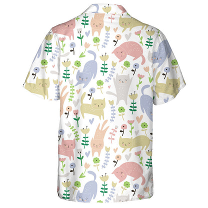 Funny Cats And Flowers In Cartoon Style Hawaiian Shirt, Hawaiian Shirt Gift, Christmas Gift