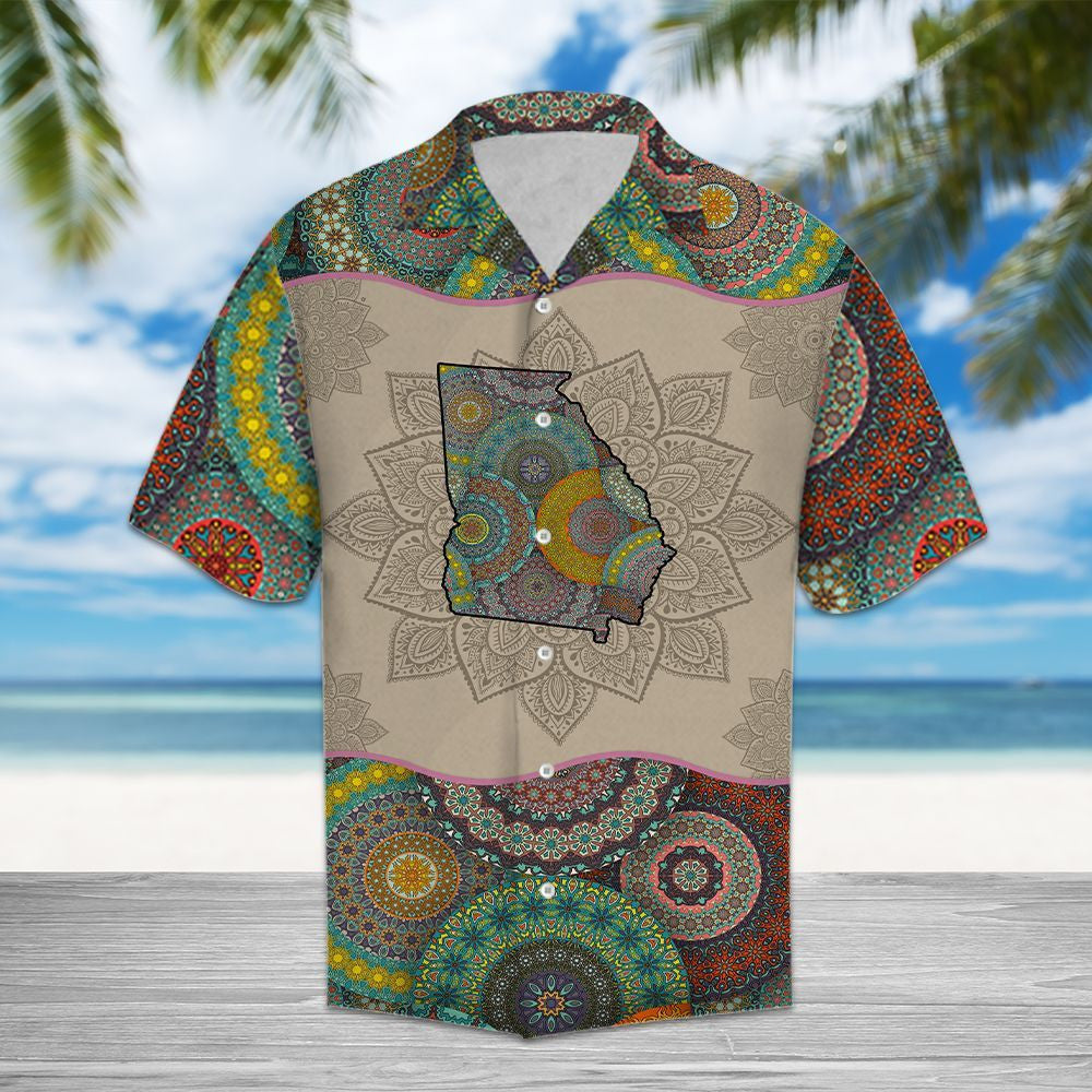 Georgia Map Mandala Flower Outstanding Design Hawaiian Shirt,Hawaiian Shirt Gift, Christmas Gift