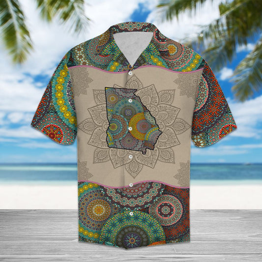 Georgia Map Mandala Flower Outstanding Design Hawaiian Shirt,Hawaiian Shirt Gift, Christmas Gift