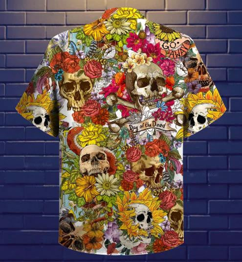 Skull Day Of The Dead Flower Hawaiian Shirt,Hawaiian Shirt Gift, Christmas Gift