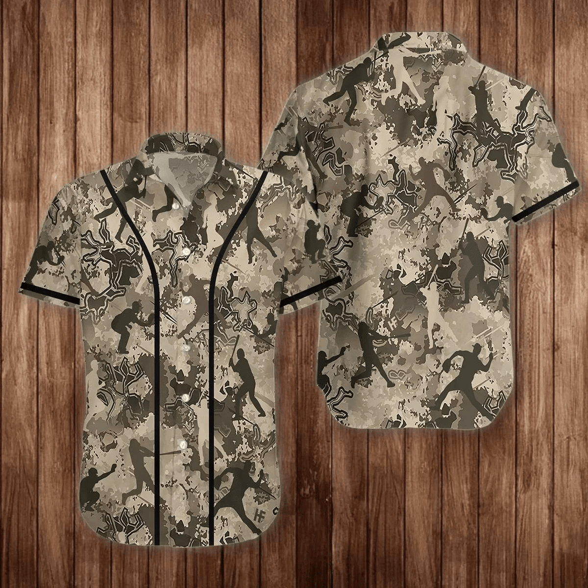 Baseball Camouflage Grey And Brown Design Hawaiian Shirt, Hawaiian For Gift