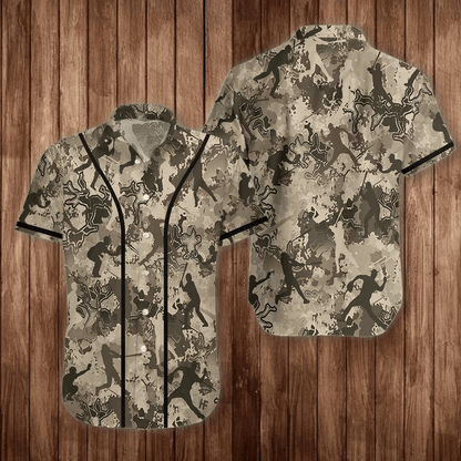 Baseball Camouflage Grey And Brown Design Hawaiian Shirt, Hawaiian For Gift