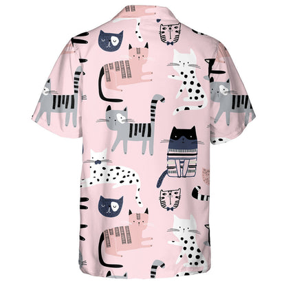 Cat With Cute Colorful Kittens On Pink Hawaiian Shirt, Hawaiian Shirt Gift, Christmas Gift