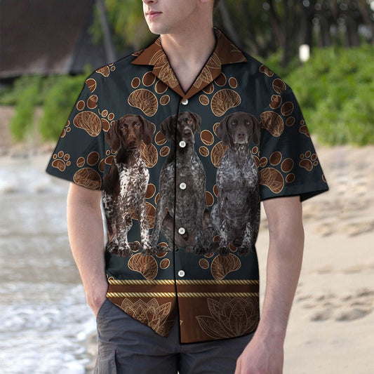 Playful German Shorthaired Pointer Flower Paw Pattern Hawaiian Shirt, Hawaiian Shirt Gift, Christmas Gift