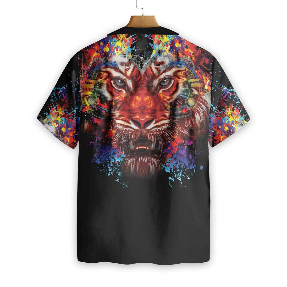 Portráid Ceann Tíogair Bríomhar Ar Léine Haváíach le Téama Dubh, Bronntanas Léine Haváíais, Bronntanas Nollag