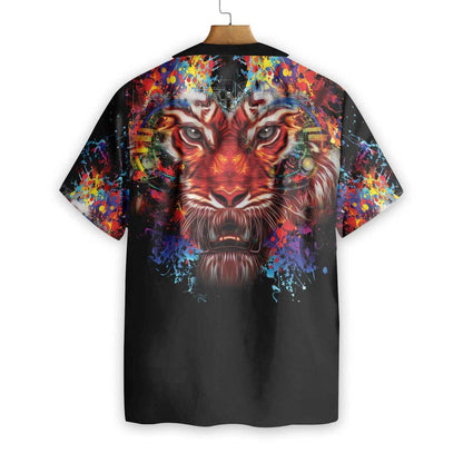 Portráid Ceann Tíogair Bríomhar Ar Léine Haváíach le Téama Dubh, Bronntanas Léine Haváíais, Bronntanas Nollag