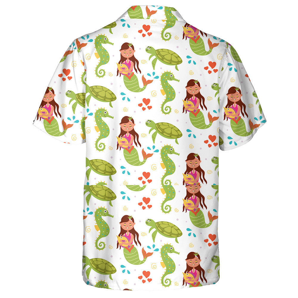 Mermaid Turtle Seahorse Marine And Ocean Hawaiian Shirt,Hawaiian Shirt Gift, Christmas Gift