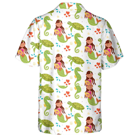 Mermaid Turtle Seahorse Marine And Ocean Hawaiian Shirt,Hawaiian Shirt Gift, Christmas Gift