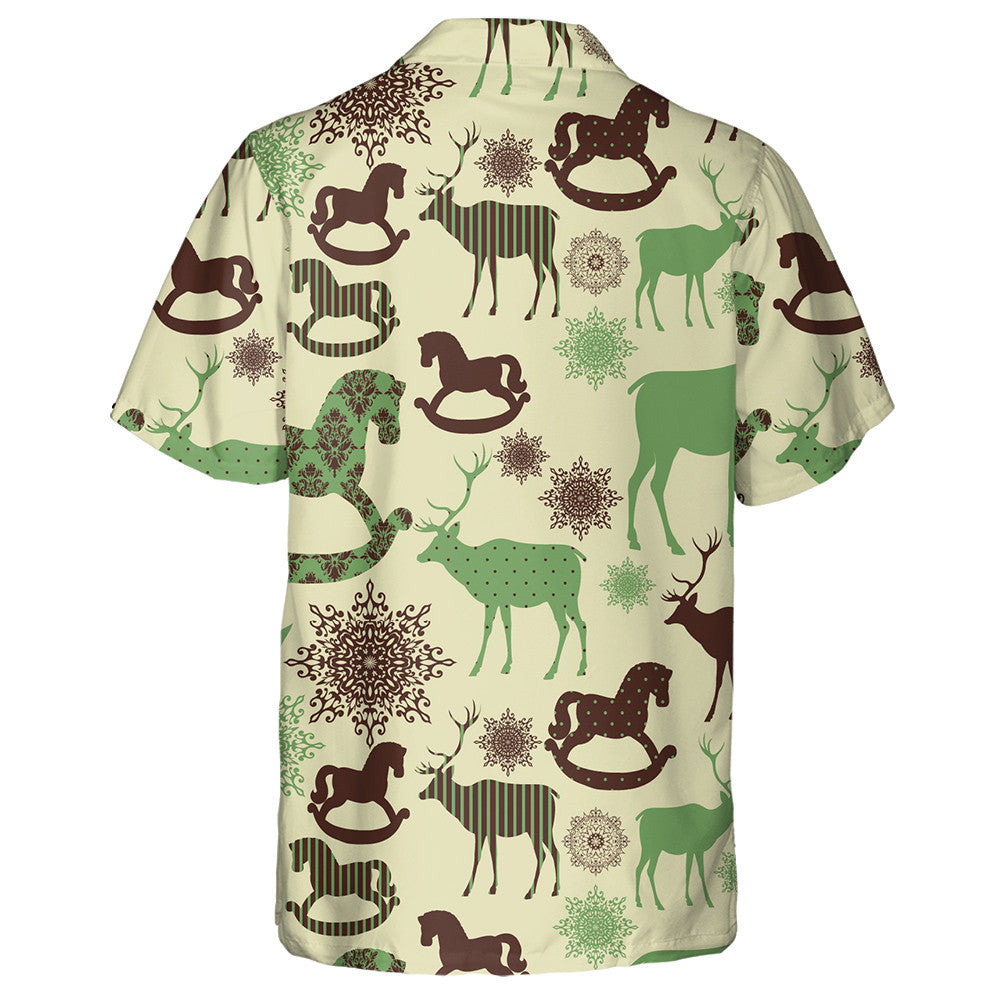 Retro Christmas Abstract Wood Horse Silhouettes Hawaiian Shirt,Hawaiian Shirt Gift, Christmas Gift