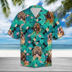 Bloodhound Among Hibiscus Flowers And Leaves Hawaiian Shirt, Hawaiian For Gift