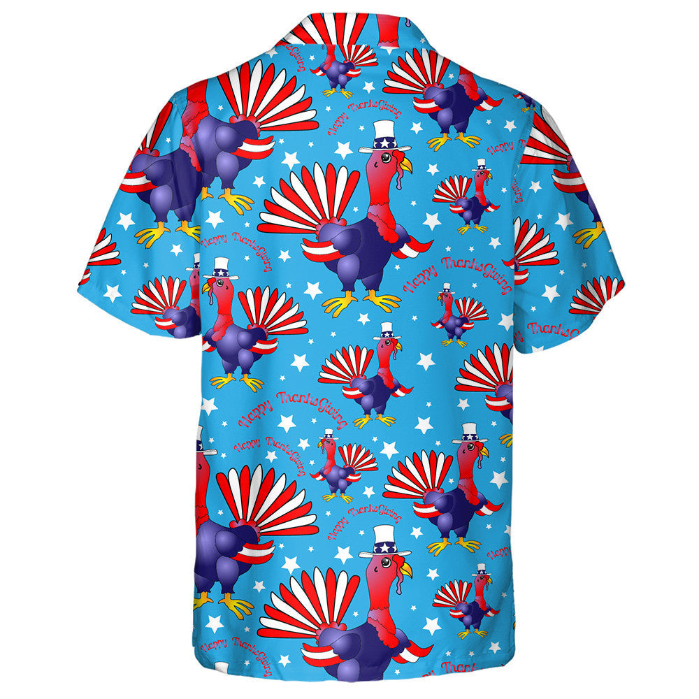 Happy Thanksgiving Cartoon Tturkey With National Flag Hawaiian Shirt, Hawaiian Shirt Gift, Christmas Gift