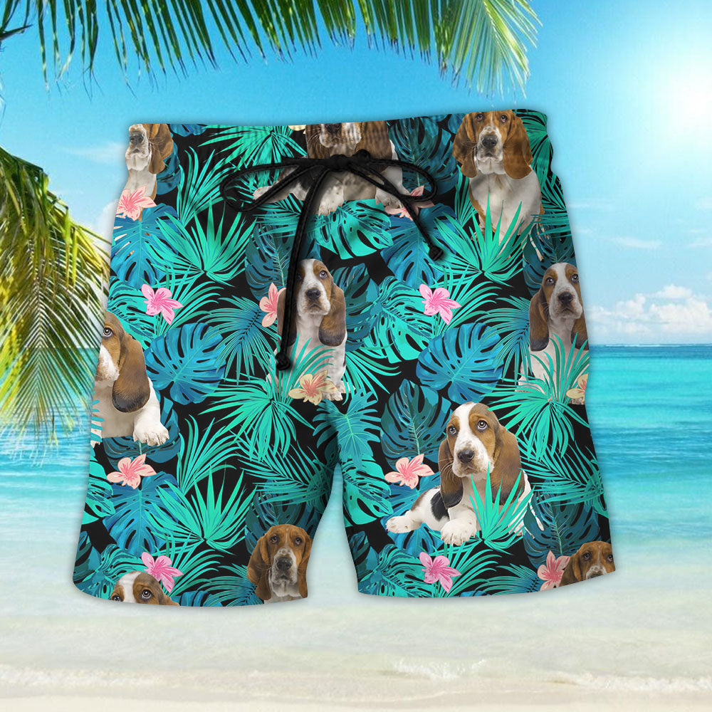 Basset Hound Hawaiian Shirt - Green Tropical Dog Hawaiian Shirt - Unique Gifts From Hawaii ,Hawaiian Shirt Gift, Christmas Gift