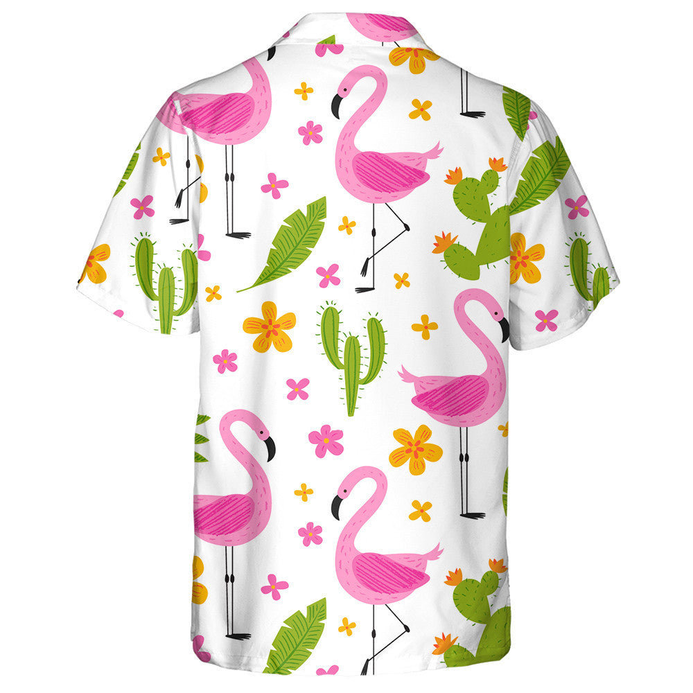 Pink Flamingo Flowers Palm Leaves And Cactus Hawaiian Shirt, Hawaiian Shirt Gift, Christmas Gift